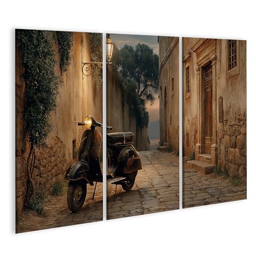 islandburner Tableau sur toile - Scène Vespa nostalgique - Décoration murale pour salon - Pour les fans de voyage - 3 pièces