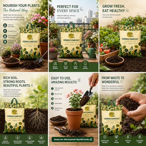 Image of Maati Care Vermicompost Fertilizer for Plants - 10 kg | 100% Natural Vermi Compost Manure for Home Garden & Balcony Plants | Organic Soil Booster for Plant | Ideal for All Gardening Needs