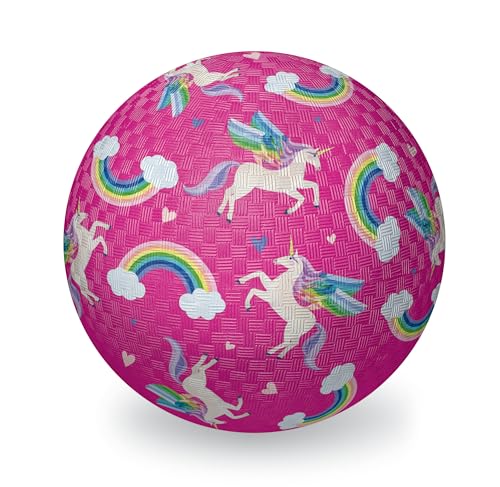 Crocodile Creek Playground Ball - Durable Rubber Ball for Kids Ages 3 and Up - Bouncy Inflatable Ball for Kickball Indoor Games and Outdoor Sports - PVC-Free - Unicorn Rainbow - 5-inch Diameter