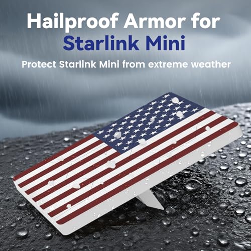 Image of Starlink Mini Protective Cover Case, Hailproof Liquid Silicone Protective Case for Starlink Mini Dish, Starlink Minis Accessories Waterproof Shockproof Portable for Outdoor Camping, Flag