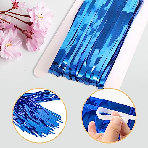 Image of 5 Pack Blue Fringe Foil Curtains 3.2ft x 8.2ft Tinsel Backdrop Streamers for Birthday Party Decoration Wedding Christmas Decoration (Navy)