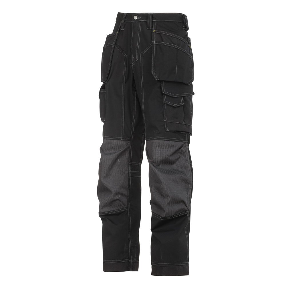 Snickers 32230404096, Floor layer Ripstop Trousers, Black,, 96, Short 96 (W35 L30)
