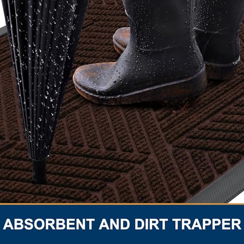 Image of Smiry Front Door Mat Outside Entrance, Heavy Duty Sturdy Natural Rubber Doormat, Trap Dirt and Moisture, Easy Clean Low Profile Welcome Floor Mats for Indoor Outdoor Entry, 35X23 Inch, Deep Brown