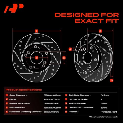 A-Premium 12.58 inch (319.6mm) Front Drilled and Slotted Disc Brake Rotors Compatible with Select Nissan and Infiniti Models - Altima, Murano, Maxima, 350Z, 370Z, G25, G35, G37, QX50, M35, 2-PC Set by A-Premium - Image 3