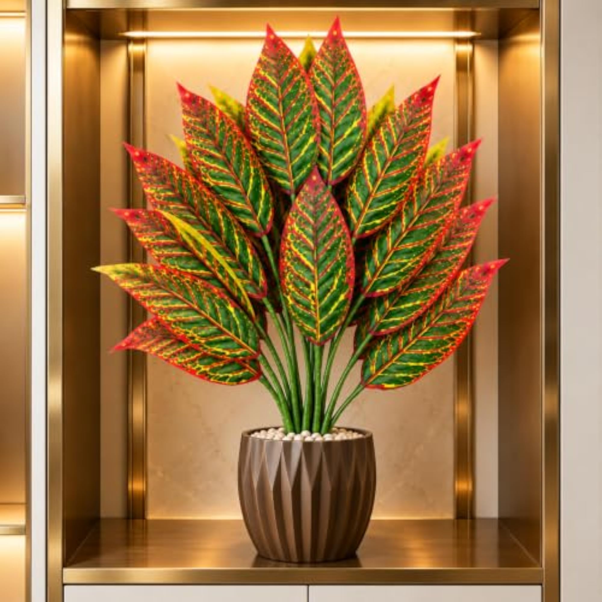 Artificial Croton Plant Bunch with Multicolor Variegated Leaves