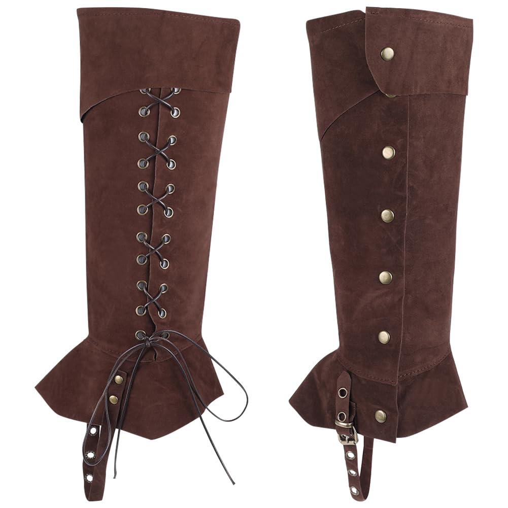 GORGECRAFT 2 pz Copristivali Medievali Coprigambe Cavaliere Rinascimentale Protezioni per Le Gambe Ghette Vintage Finto Velluto Regolabile con Coulisse Stivali Top per Scarpe Halloween Cosplay, caffè