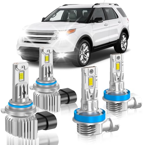 GQWISCL Fit for Ford 2011-2015 Explorer Light Bulbs High/Low Beam Fog Light Bulbs Combo 800% Brightness CSP Chips 6000K White Efficient Heat Dissipation Pack of 4