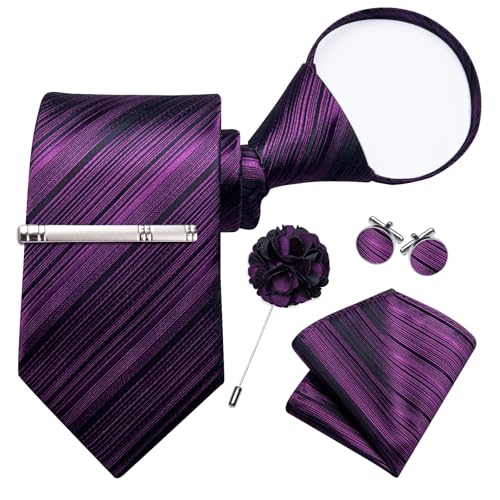 Image of DiBanGu Silk Zipper Ties for Men, Formal Pre-tied Necktie