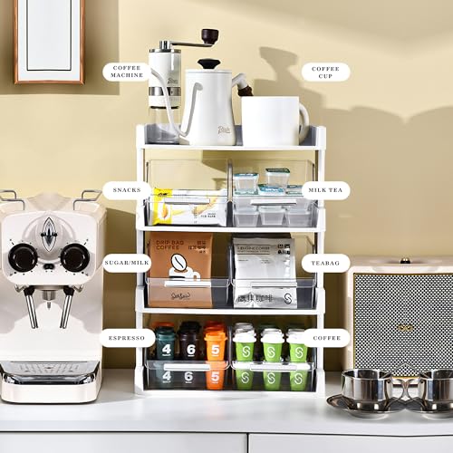 Minesign 3Tiers Coffee Station Organizer 4 Compartments Coffee Pod Holder Clear Drawer Organizer For K Cup Nespresso Tea Condiment Organization Plastic Coffee Bar Accessories For Countertop Storage thumb #4