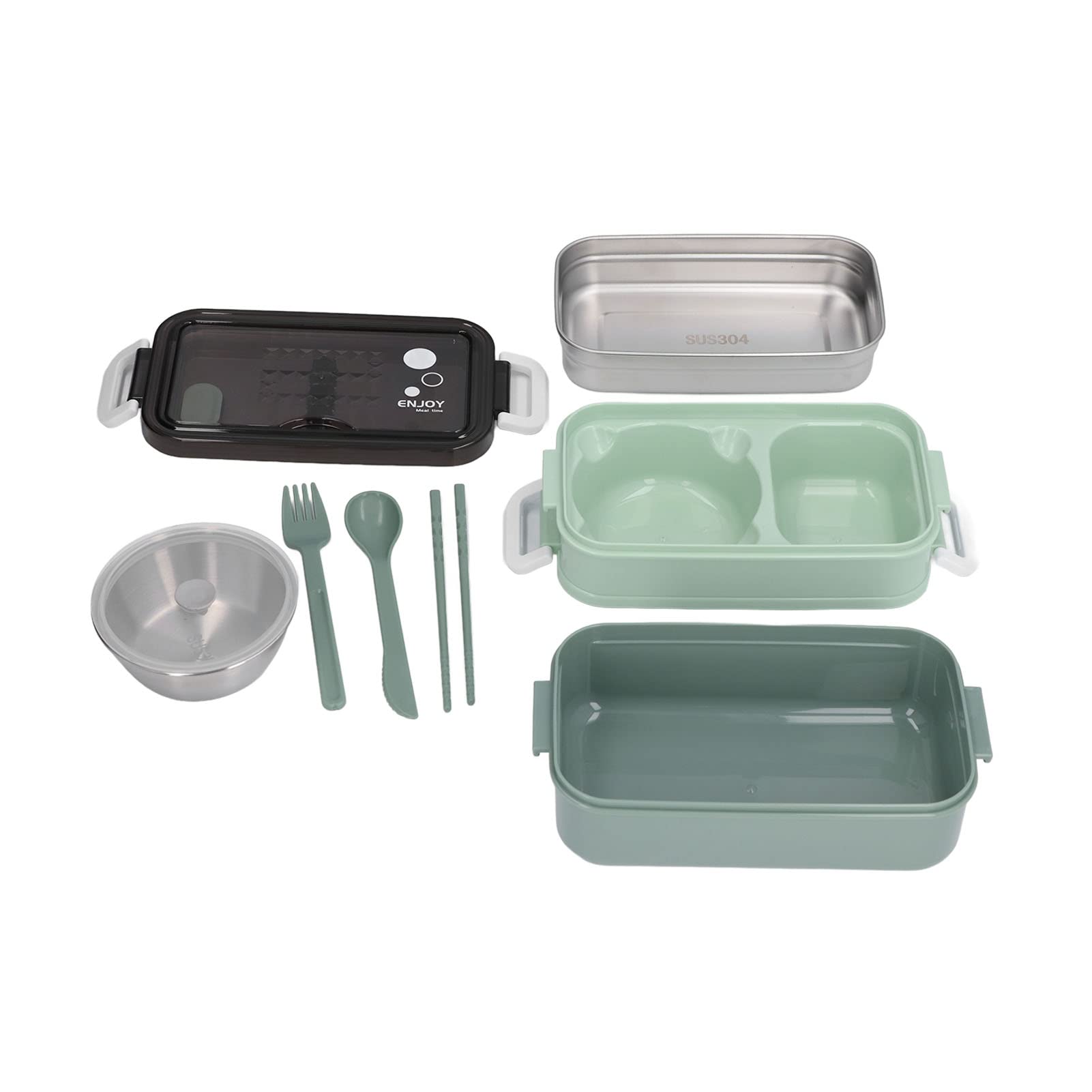 Portapranzo Per Alimenti Eujgoov Lunch Box In Acciaio Inossidabile 3 Strati - Portapranzo Impermeabile Con Manico, Ideale Per Scuola E Ufficio, Verde Contenitore Pranzo Impermeabile 3 Strati Verde