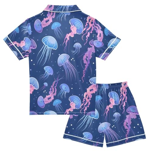 ALAZA Beautiful Color Jellyfish Pajamas Satin Pajama Set Short Sleeve Button Down Sleepwear2