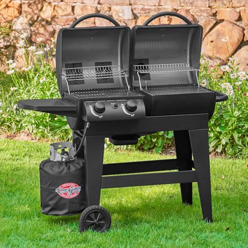 Image of Char-Griller Dual-Function 2-Burner 24,000 BTU Propane Gas and Charcoal Combination Grill and Smoker with 870 Cooking Square Inches in Black, Model E5030
