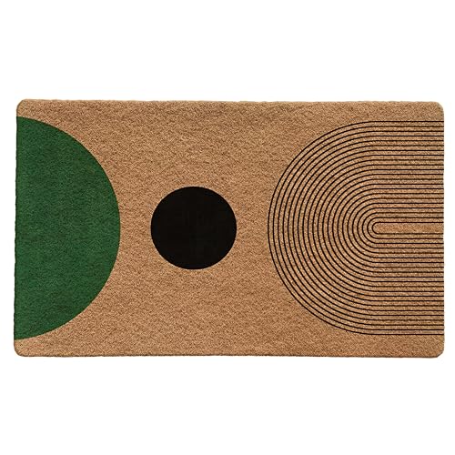 Luvadian Mid Century Modern Boho Door Mat - Boho Welcome Mat, Modern Green and Black Indoor/Outdoor Entrance Mat, 17x30 Inch