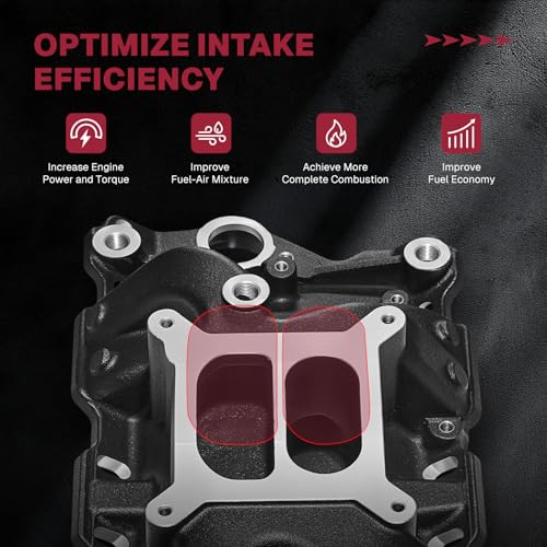 Image of 2701 7101 Intake Manifold Aluminum Dual Plane High Rise Compatible with Chevy Small Block Gen I 350 305 307 327 400 283 265 302 V8 for C /K Suburban Blazer Camaro Corvette Impala Chevy II Nova, Black