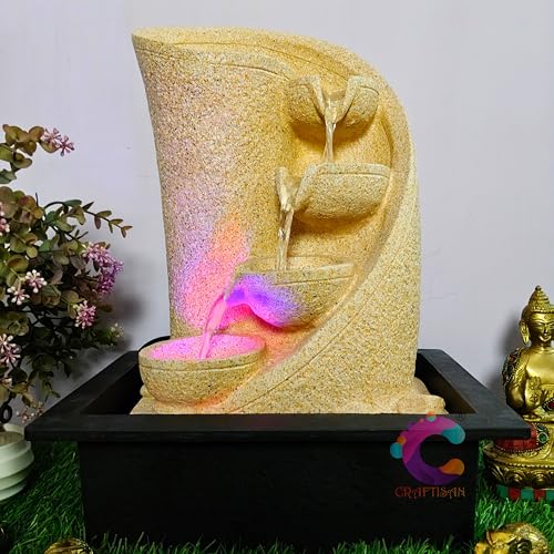 Image of Decorative Water Fountain for Home Decor, Office, Indoor & Outdoor, Garden, Puja Room, Vaastu, Reception, Spa, Gifting. (Yellow Diya)