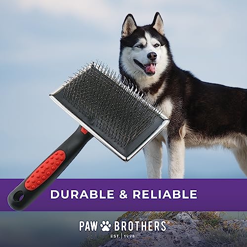 Paw Brothers Extra Long Pin Flat Slicker Brush For Dogs, Professional Grade, Removes Loose Fur And Tangles, Ergonomic Handle, Large #TOP4