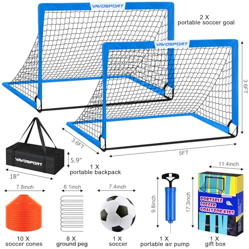 Image of Kids Soccer Goals for Backyard Set - 2 of 4' x 3' Portable Soccer Goal Training Equipment, Pop Up Toddler Soccer Net with Soccer Ball, Soccer Set for Kids and Youth Outdoor Games, Sports, Play