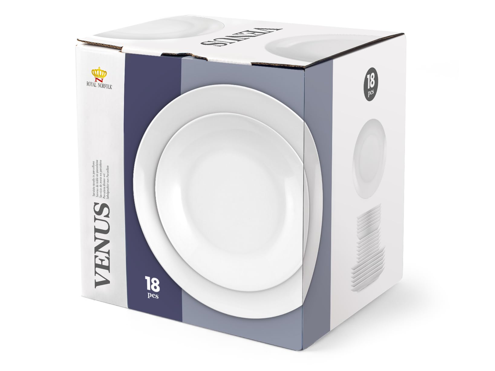 Royal Norfolk Venus Servizio Tavola, 18 Piatti, Porcellana, Bianco