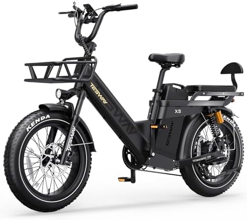 TESWAY 200Miles Ultra Long Range Step-Thru Electric Bike for Adults 2000W 32MPH, UL Certified 48V 60AH Full Suspension Ebike, 20" Fat Tire 4-Piston Hydraulic Brake E Bike for Commuter Delivery Family