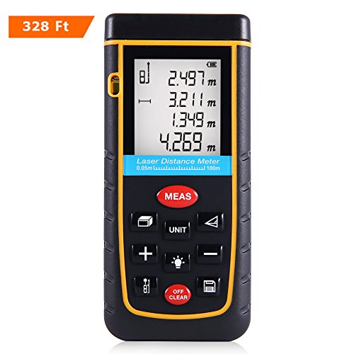 TopOne Digital Laser Measuring Device Laser Measurement Tool with LCD Backlight Display for Distance and Angle Measurement,Area and Volume Calculation (Accuracy cm) (A-328Ft)