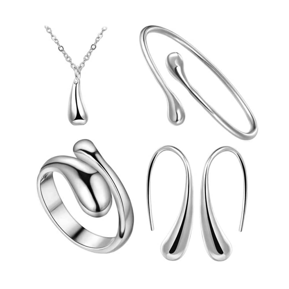 TOFBS Gota de Agua Conjuntos de Joyas para Mujer y Niñas, Plata Oro Lágrima Collar con Colgante Pendientes Pulsera y Anillo Juego de Joyas Fiesta Cumpleaños Boda Día de San Valentín Regalos
