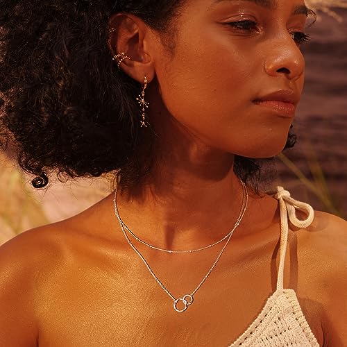 Image of Fettero Pendant Necklace Gold Choker Layered Coin Open Karma Circle Full New Crescent Moon 14K Gold Plated Simple Dainty Necklaces for Women Jewelry Gift