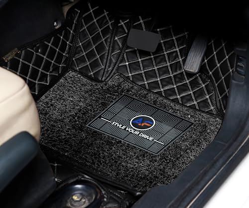 Image of Autofurnish Luxury 7D Car Mat Full Set for Hyundai Creta 2015-19 || Luxury Leather Dual-Stitch Full Set 7D Car Floor Mat || 100% Waterproof || Color : Black Beige