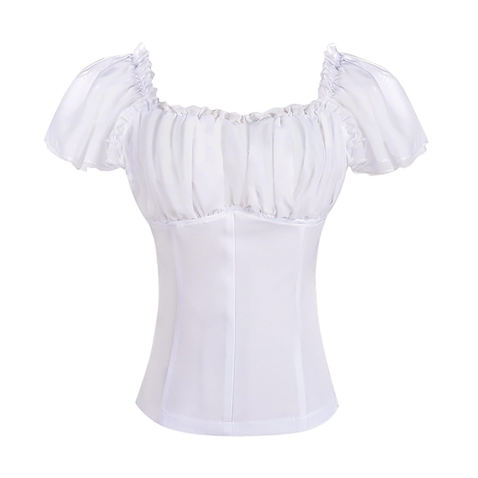Generisch Camicetta da donna con maniche ad aletta, in pizzo, camicia con una spalla corta