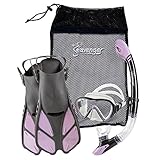 Seavenger Diving Dry Top Snorkel Set with Trek Fin, Single Lens Mask and Gear Bag, XS/XXS - Size 1...
