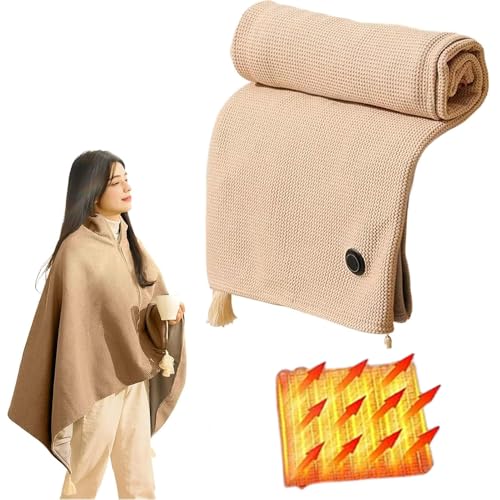 BOOM Portable Heated Shawl USB Heated Wraps Blanket with 3 Heating Levels Wireless Wearable Electric Heating Blanket for Women Men Fast Heating Electric Blanket Shaw for Home Outdoor Office Use