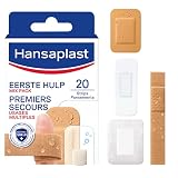 Hansaplast 20 Pansements Mix-Pack 1er Secours, pansements universels de 4 tailles différentes pour tous types de blessures, pansements prédécoupés flexibles et waterproof