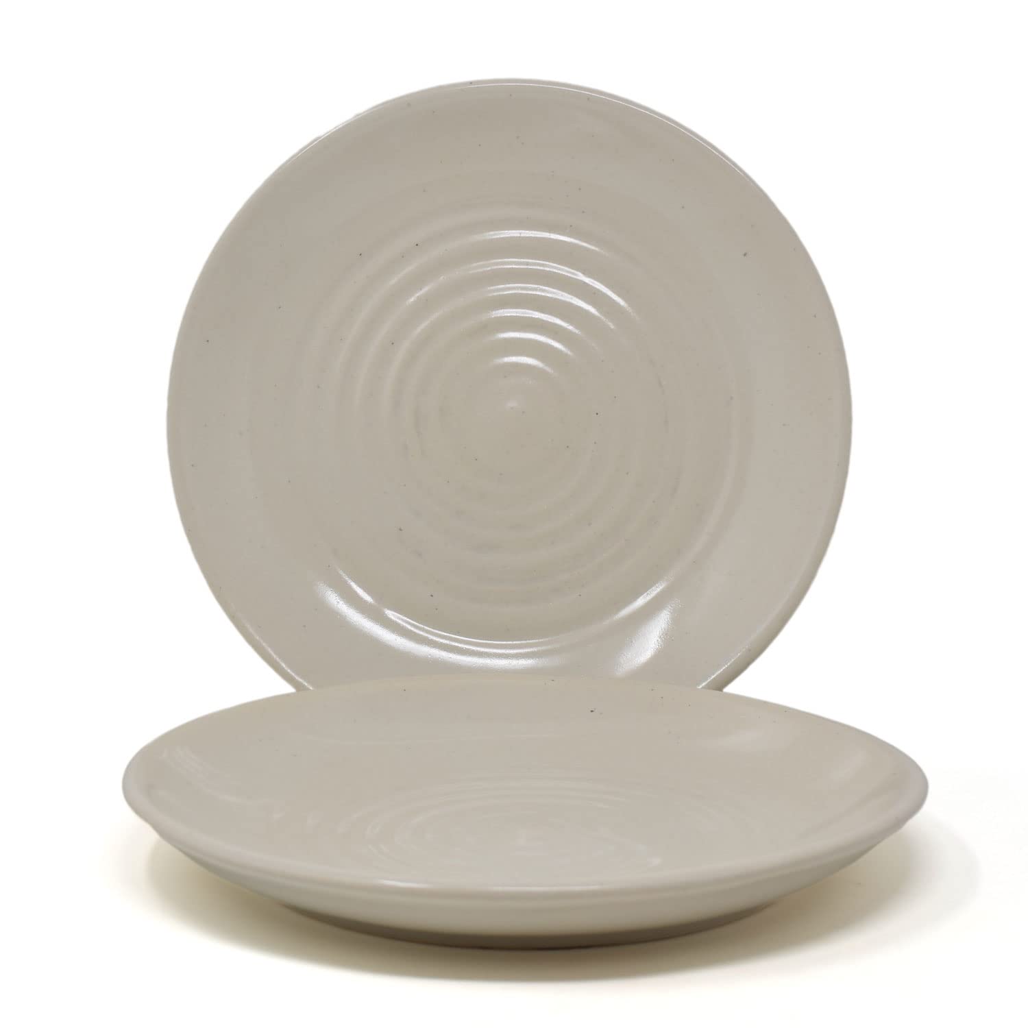 The Himalayan Goods Company Set of 2 Pieces Stoneware Ceramic Designer Dinner 10 inch Plates Platter Ivory White