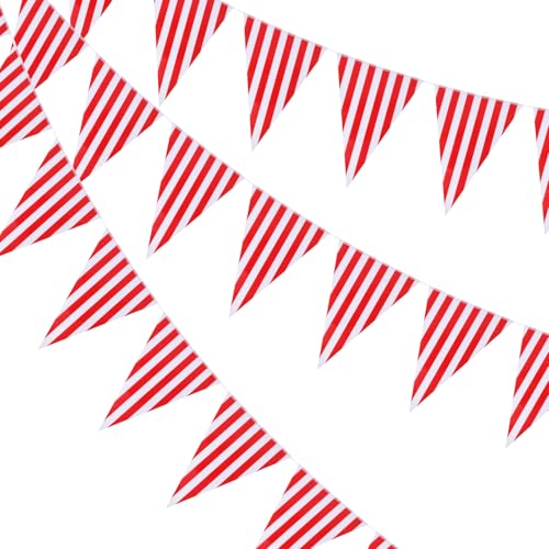 3 galhardetes de riscas vermelhas e brancas, para exteriores, resistentes às intempéries, cor vermelha e branca, para festas de aniversário infantis e festas de Ano Novo, decorações de carnaval