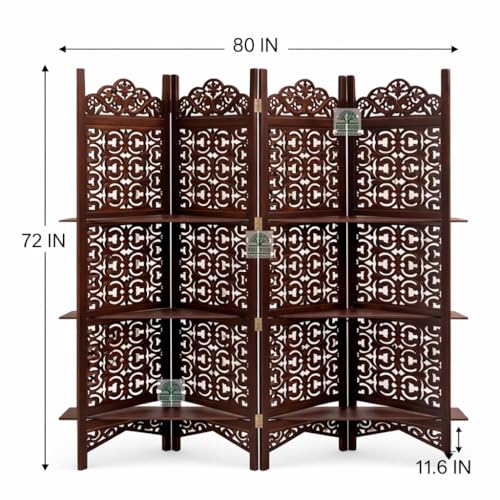 Image of Wooden Room Divider 6 Feet, 4-Panel Folding Wooden Partition for Living Room, Office, Pooja Room, Restaurant, Kitchen & Balcony