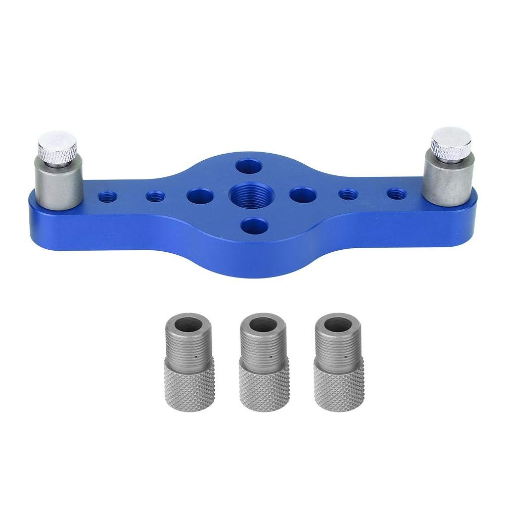 Woodworking Hole Puncher Dowelling Jig Aluminum Alloy Drill Wood Holes Locator Kit with 3Pcs Drill Bushing(Blue)