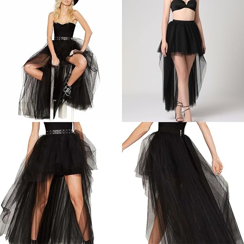 Women Sheer Mesh Maxi Long High Low Skirt High Elastic Waisted Tutu Tulle Skirt3