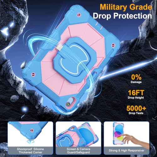 Image of Case for iPad (A16) 11th Generation 11 Inch 2025, Ubearkk for iPad 10th Generation 10.9 inch 2022 case with Screen Protector 360 Degree Rotating Stand Shoulder Strap Pencil Holder, Blue Pink