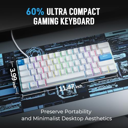 Image of RK ROYAL KLUDGE C61 Wired Mechanical Keyboard with Hot Swappable Magnetic Switch Wired 60% Gaming Keyboard Gasket Mounted RGB Backlit with 61 Keys PBT Keycaps, White Blue