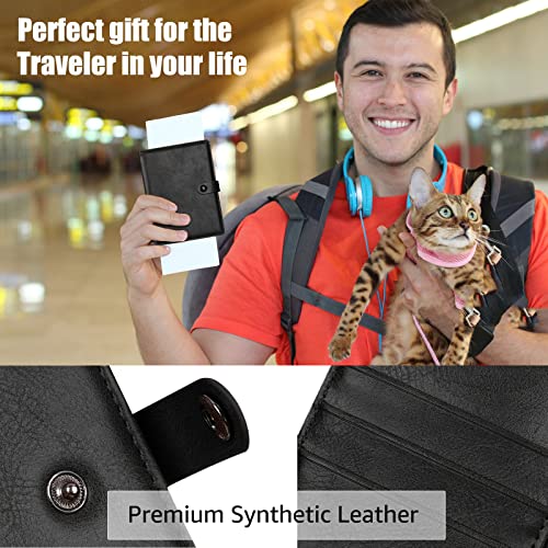 Travel Passport Wallet With Airtag Holder,Rfid Passport Vaccine Card Holder With Air Tag Luggage Keychain,Leather Passports Cover Wallet Multiple Card Holders For Men And Women(Black) #TOP4