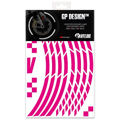 VFLUO GP DESIGN™, kit retroreflecterende velgstroken voor motorfietsen (1 wiel), 3M Technology™, Lint breedte XL: 10 mm, Roze