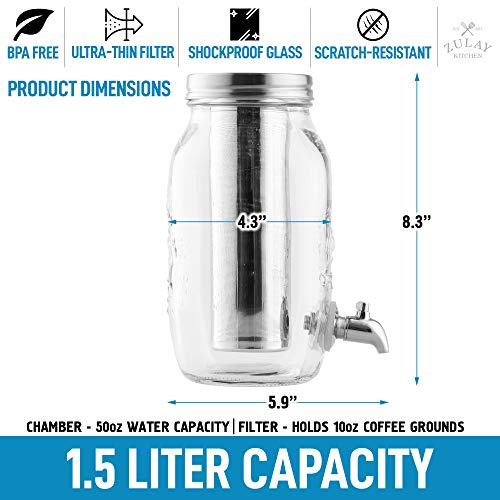 1.5 Liter Cold Brew Coffee Maker with EXTRA-THICK Glass Carafe