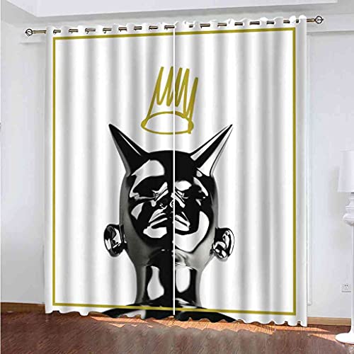 Rideaux à oeillets 100% polyester occultant 3D art statue noire - 2