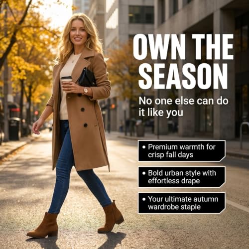 Image of Steve Madden Trench Coat for Women - Double-Breasted Long Winter Faux Wool Coat