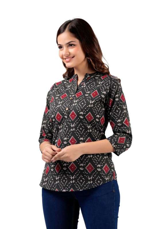 Image of Women's Cotton Printed Kurta Top | 3 /4 Sleeve Straight Kurti Casual Outings