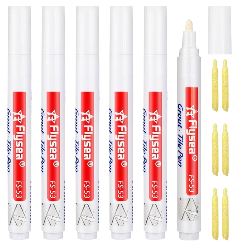 Venprodium 6 Pièces Stylo Joint Carrelage Blanc avec Pointe de Rechange, Stylo de Carrelage Imperméable, Marqueur Joints, Rénovateur de Coulis Blanc Pour...