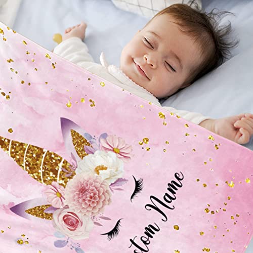Image of Personalized Horse Blanket with Name for Girl Custom Pink Blanket for Kids