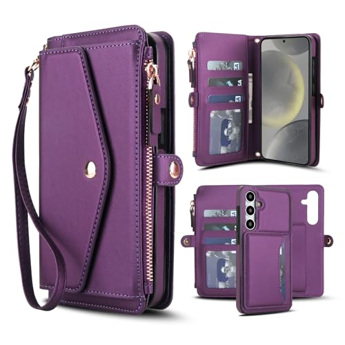 Asuwish Coque pour Samsung Galaxy S24 Plus/S25 Plus S24+ S25+ 5G Portefeuille avec Verre Trempé et Cordon Porte Carte PU Cuir à Clapet Galaxie S24Plus S 24...