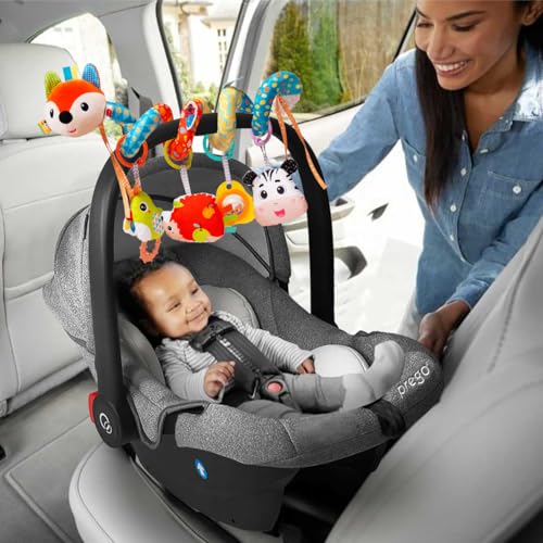 Image of Baby Car Seat Toys, Infants Spiral Fox Plush Toys for Babies 0-6 Months | Hanging Stroller Toy for Infant Boys and Girls 0 3 6 12 Months Newborn Sensory Gift Toy with Rattles Squeaker Music Teether