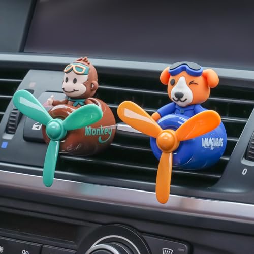 Image of 2Pcs Pilot Car Air Fresheners, Cute Rabbit Car Vent Clip Air Freshener with 8 Fragrant Tablets Automotive Air Outlet Fan Diffuser, Automotive Interiors Vent Decoration (Monkey+Rabbit)