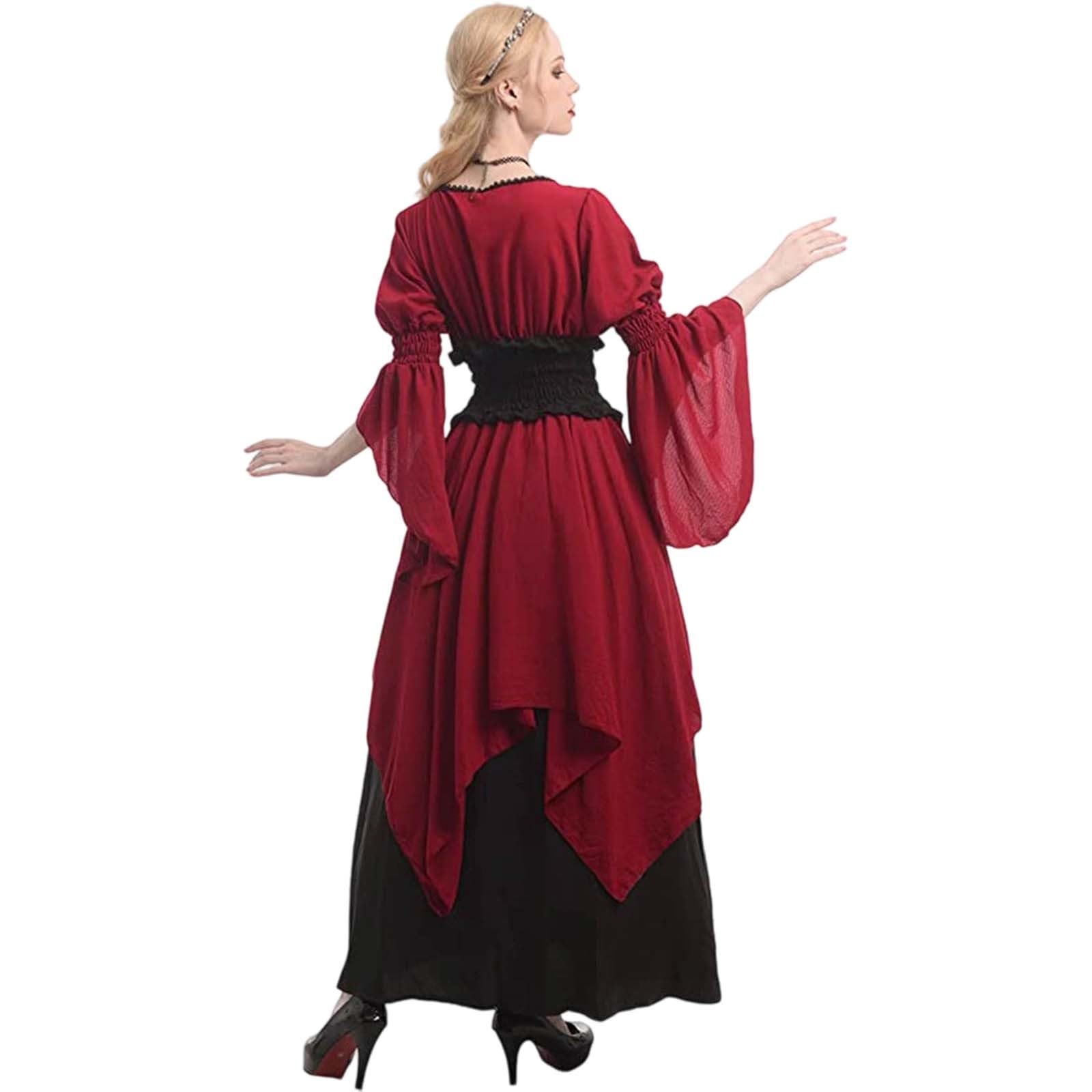Pirate Costume Women Damen Piratenkostüm - Retro Minikleid Piratin Verkleidung Langarm Strampler Jumpsuit Elegant Partykleid Sexy Faschingskostüm Piraten Rock Overall Karneval Cosplay